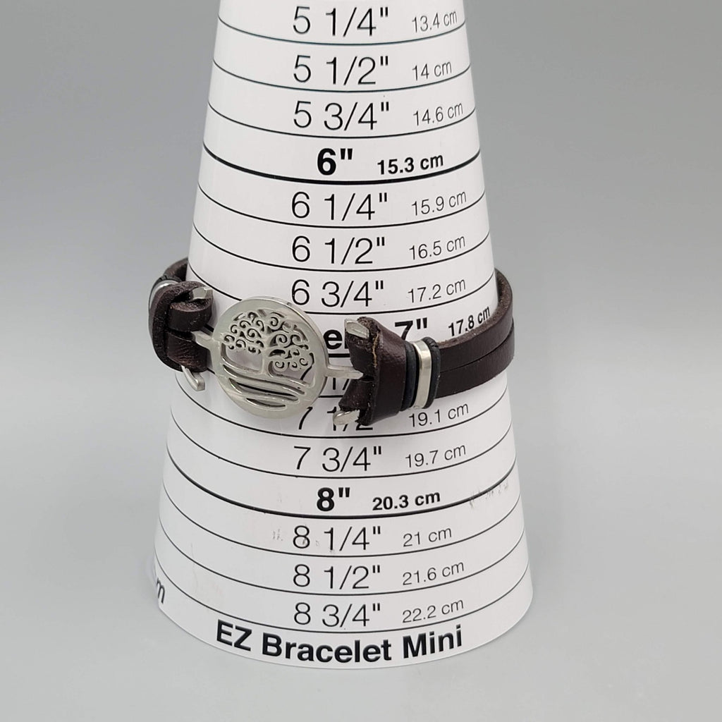 Tree Medallion Stainless Steel Bracelet Brown Leather Unisex 7"