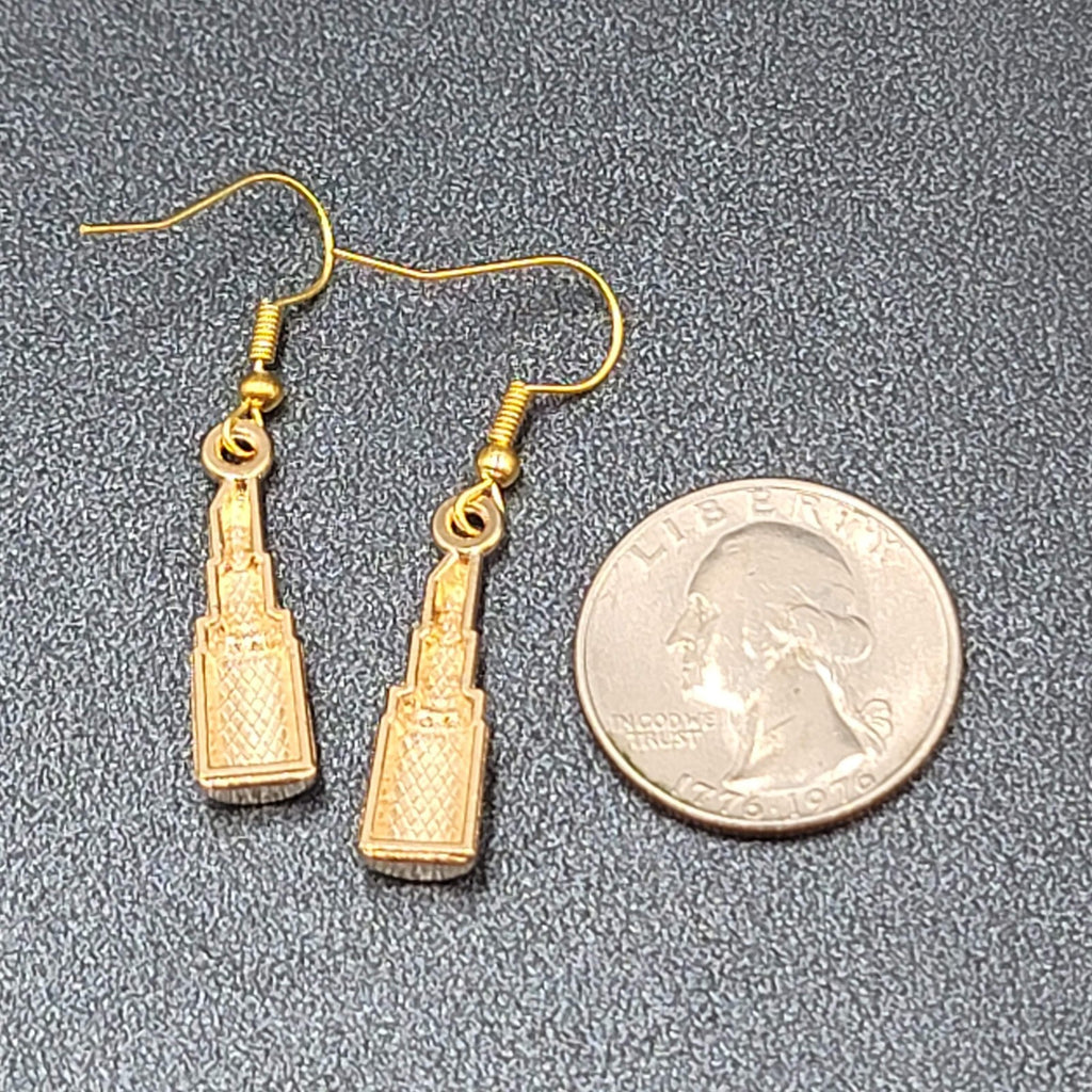 Lipstick Pierced Earrings 3D Gold tone Red Black Enamel Crystal Dangle 1"