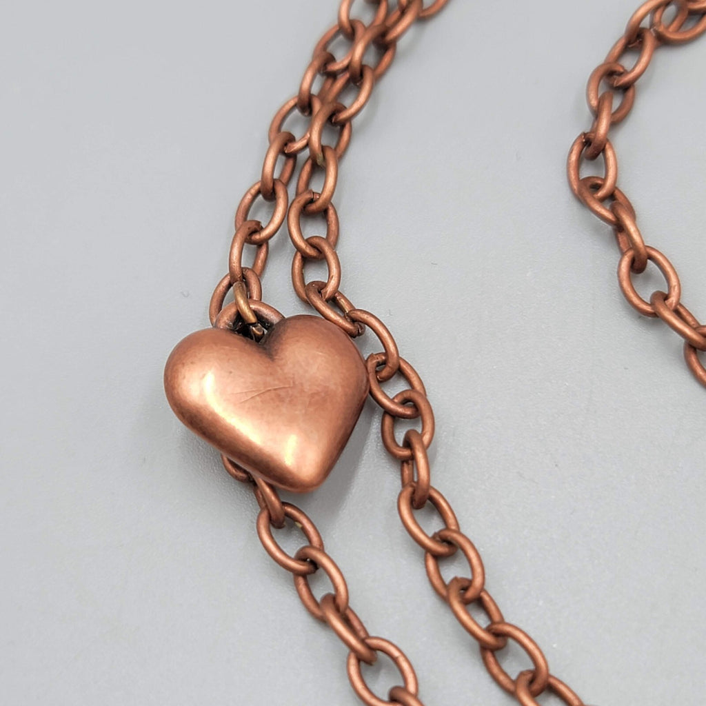 Heart Necklace Copper tone Double Chain 28" 36" +2.75"
