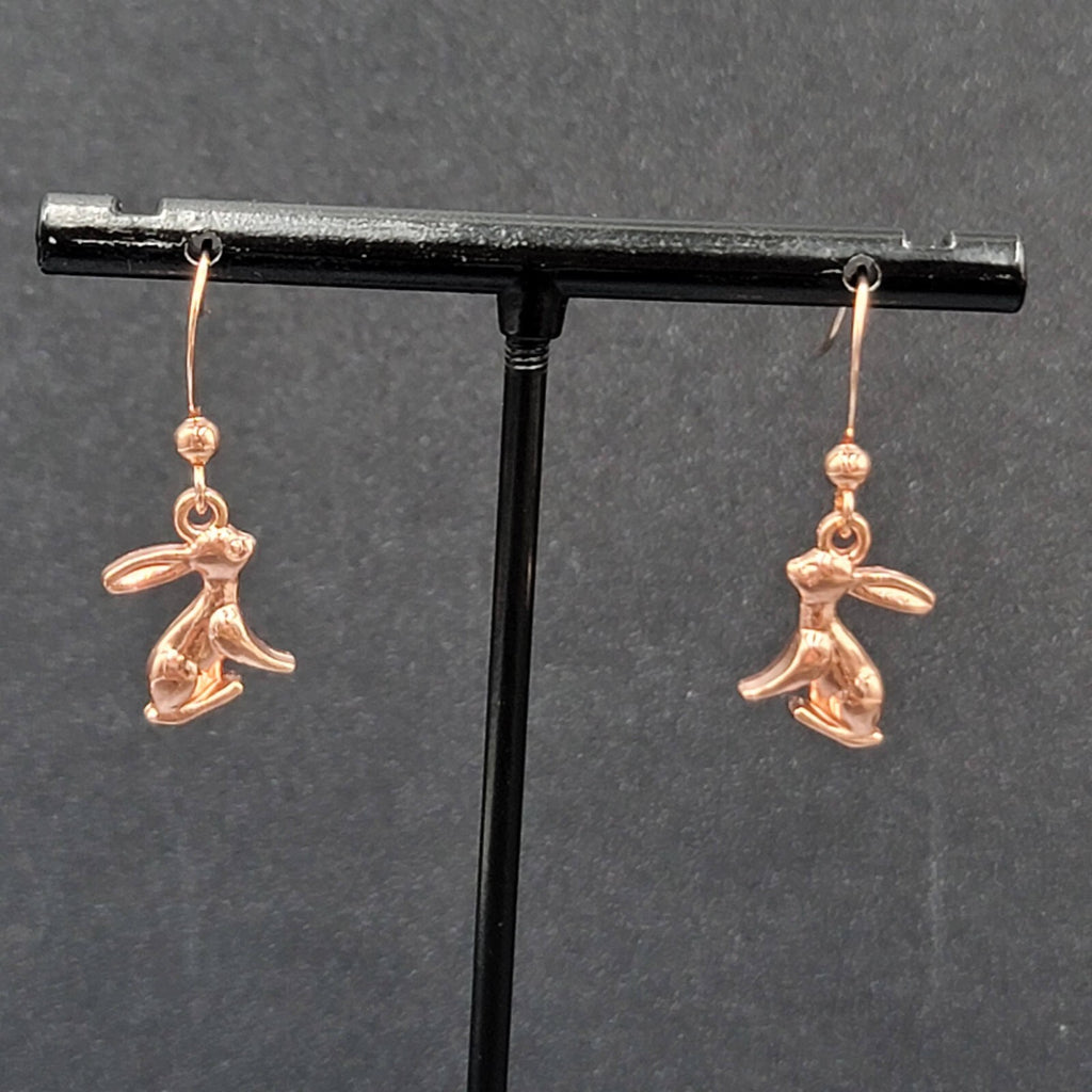 New Bunny Rabbit Pierced Earrings Rose Gold tone Dangle 5/8"