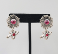 Chicos Flower Pierced Earrings Purple Red Rhinestone Silver tone Dangle 1.5"