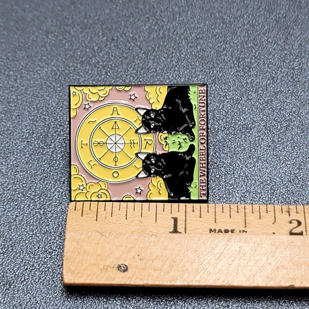 The Wheel of Fortune Tarot Card Black Cat Enamel Lapel Hat Pin 1 1/8"