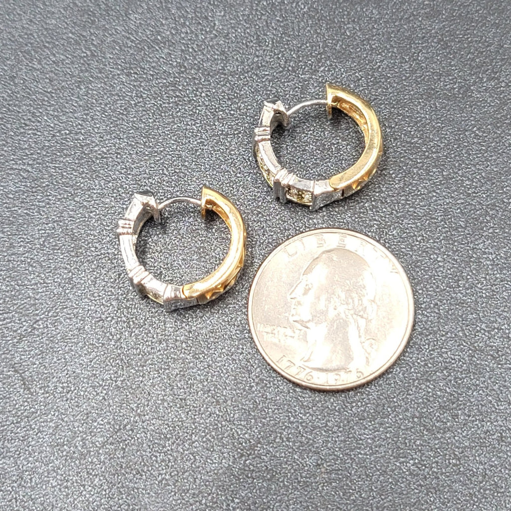 Reversible Pierced Earrings Gold Plated Silver Plated Rhinestone Hoops 5/8"