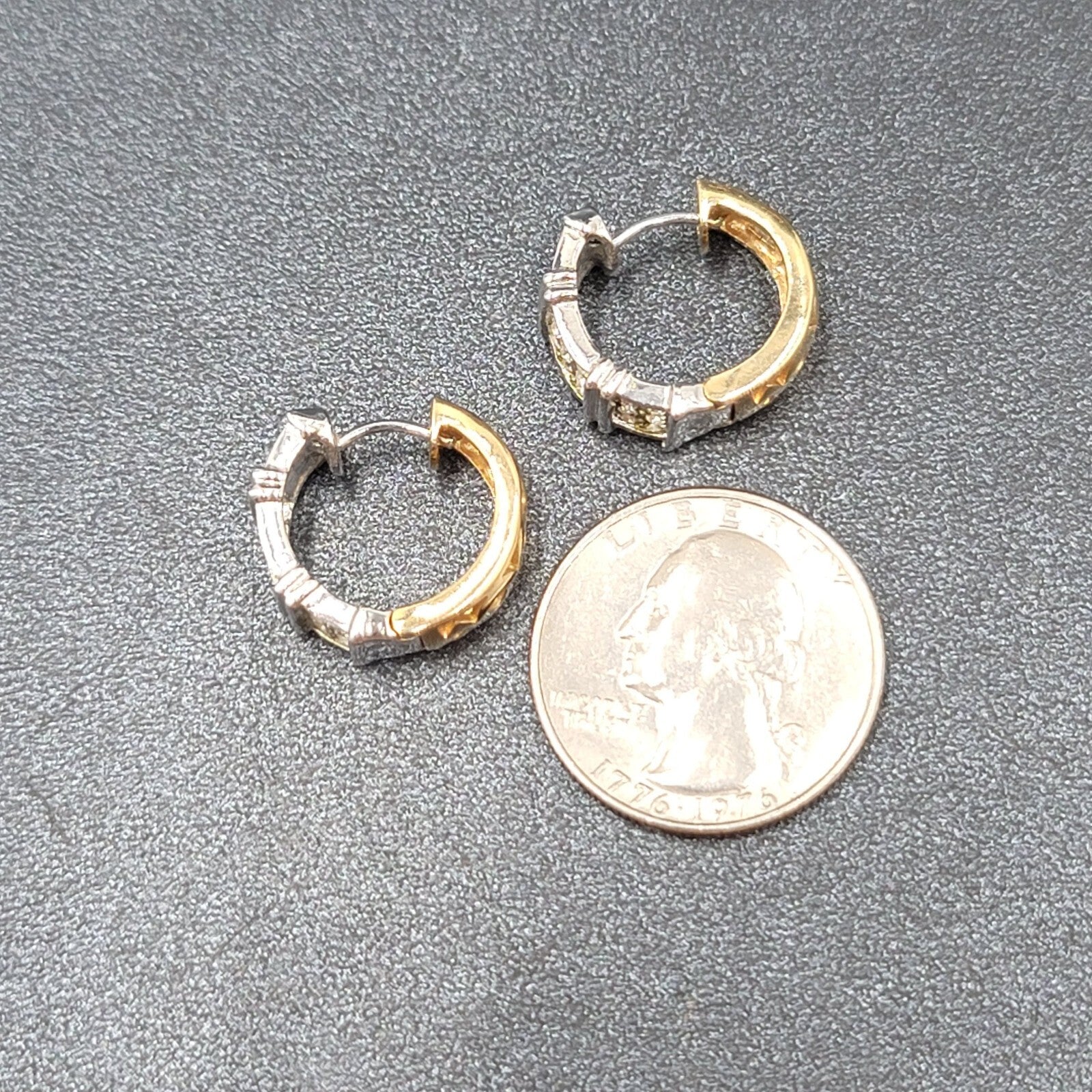Reversible Pierced Earrings Gold Plated Silver Plated Rhinestone Hoops 5/8"