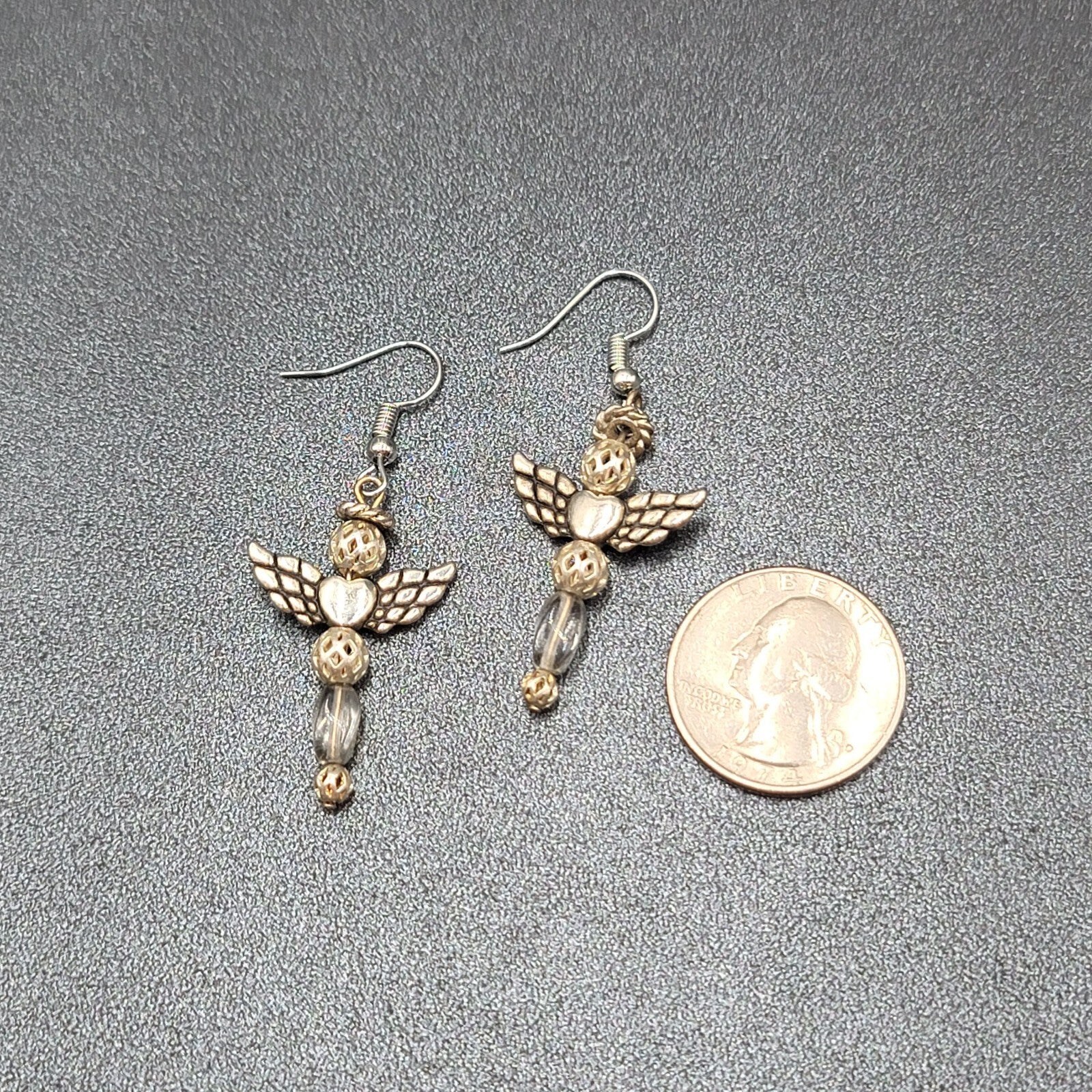 Vintage Angel Pierced Earrings Silver tone Bead Dangle 1.5"