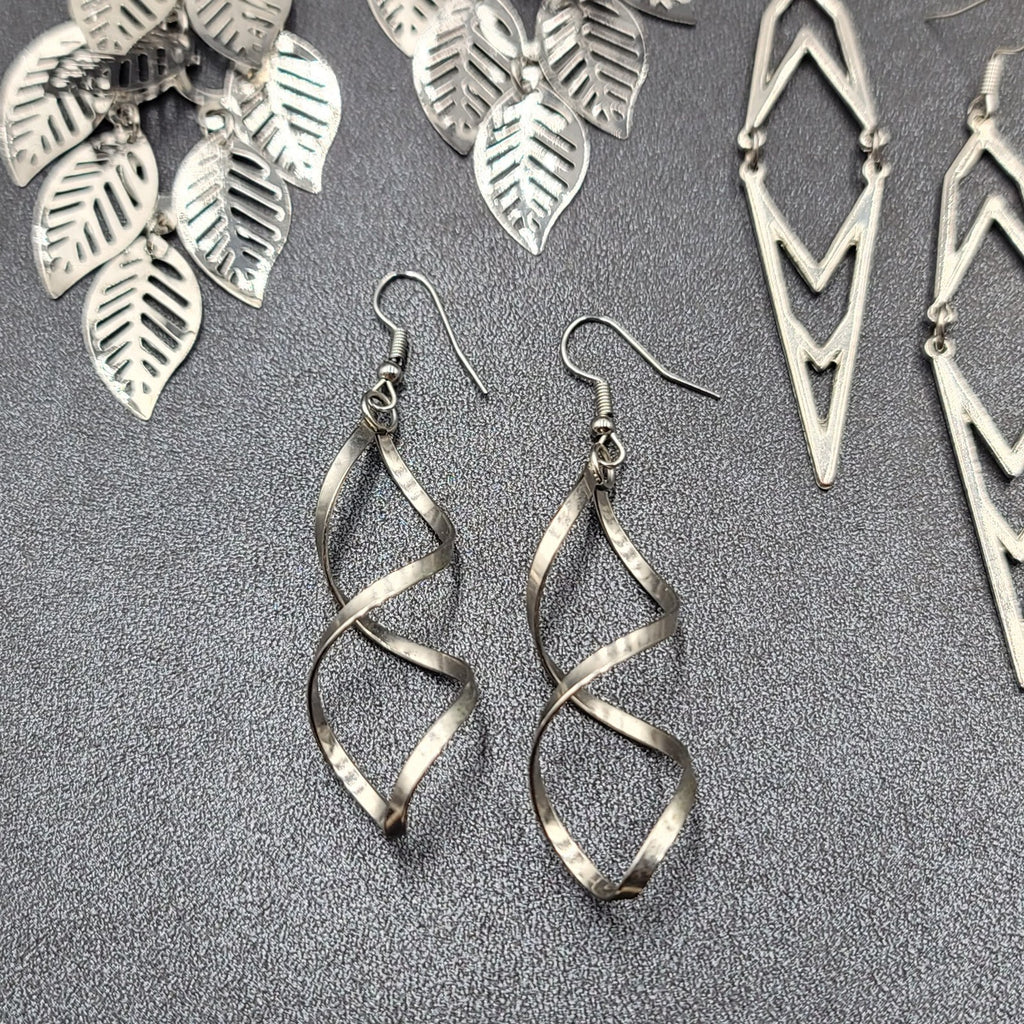 Lot of 4 Pierced Earrings Silver tone Dangle Statement