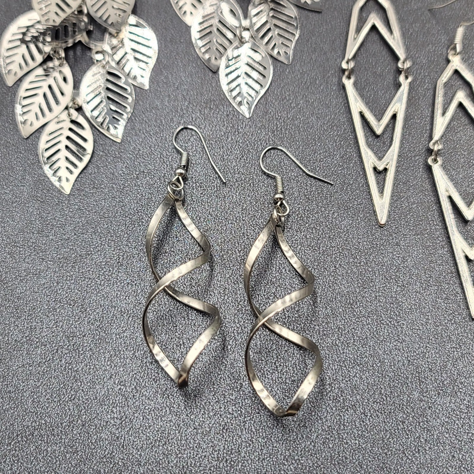 Lot of 4 Pierced Earrings Silver tone Dangle Statement