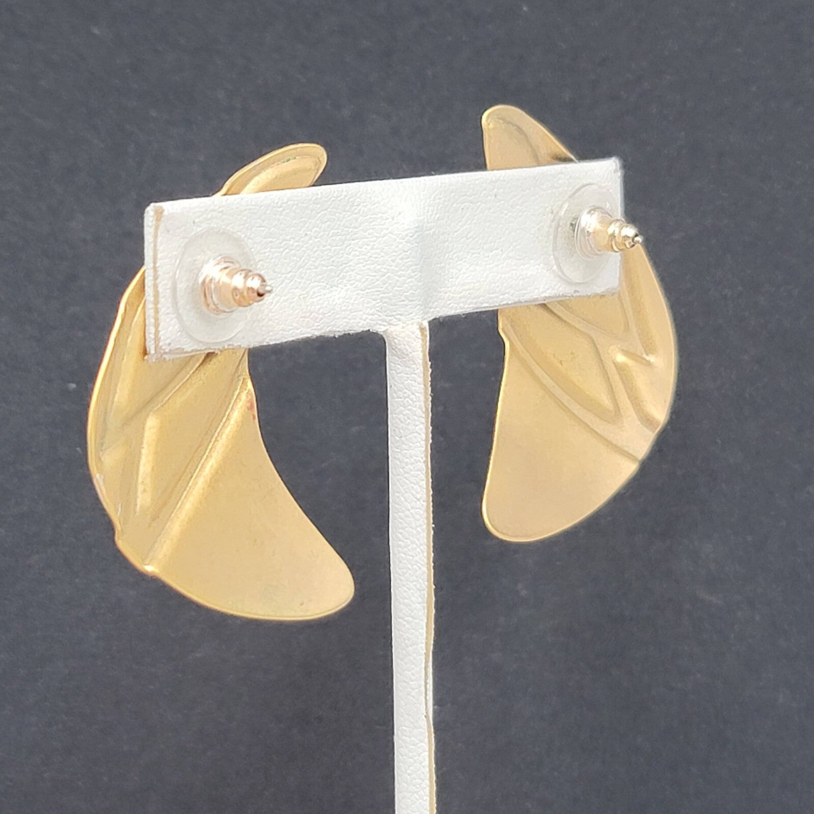 Vintage Pierced Earrings Large Red White Enamel Statement Gold tone 1.75"