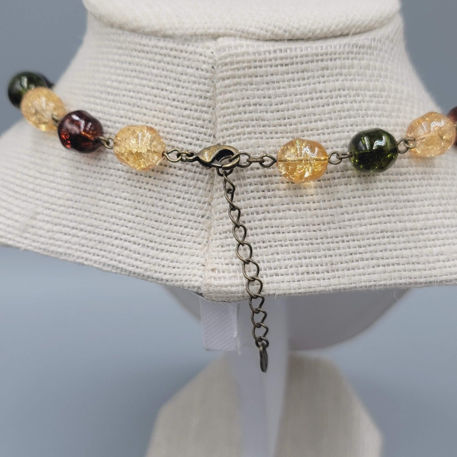 Monet Necklace Glass Bead Bronze tone Red Yellow Green 26"-28"