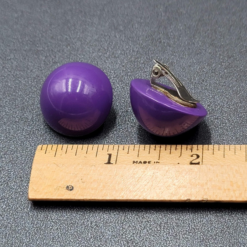 Vintage Clip on Earrings Purple Acrylic Dome Studs 1"