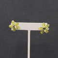 Pierced Earrings Green Stone Artisan Made Flower Studs 3/4"