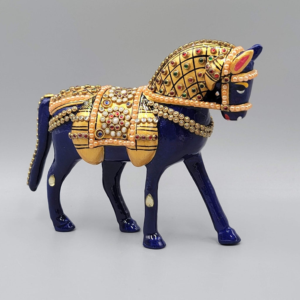 Metal Handmade Semi-Precious Stone Enamel Decorative Horse Figurine India 4.5"
