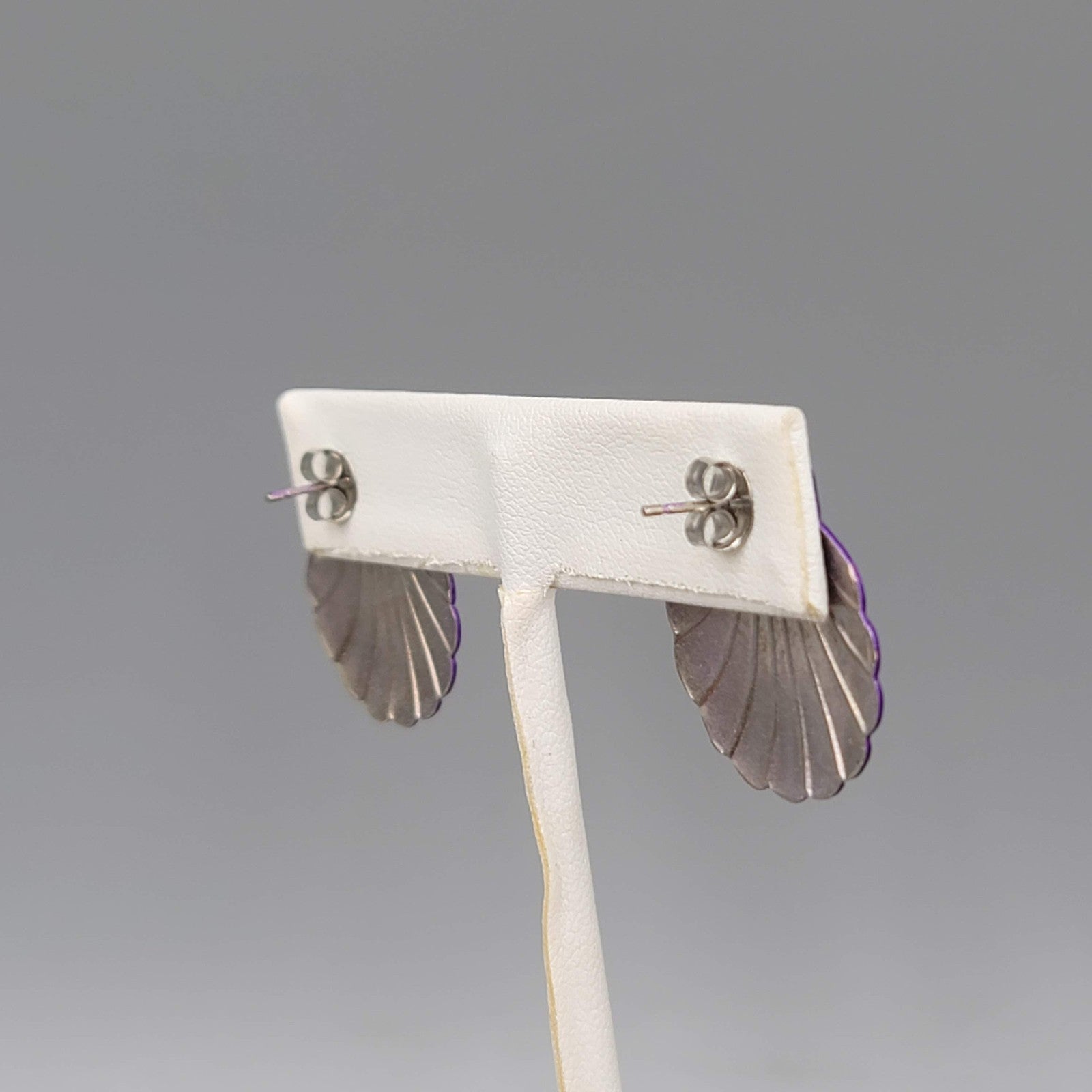 Vintage Purple Enamel Shell Drop  Pierced Earrings 1 in