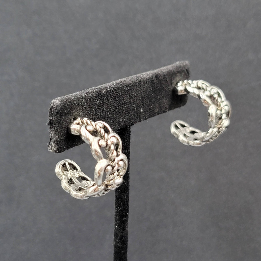 Pierced Earrings Ornate Open Work Wide Hoops 3/4"