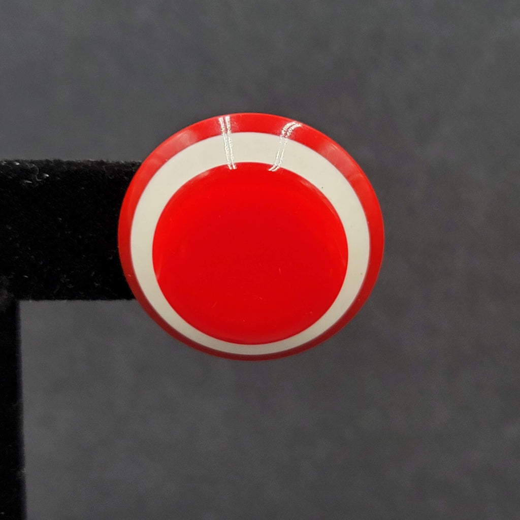 Vintage Pierced Earrings Bright Red and White Acrylic Round Studs 1"