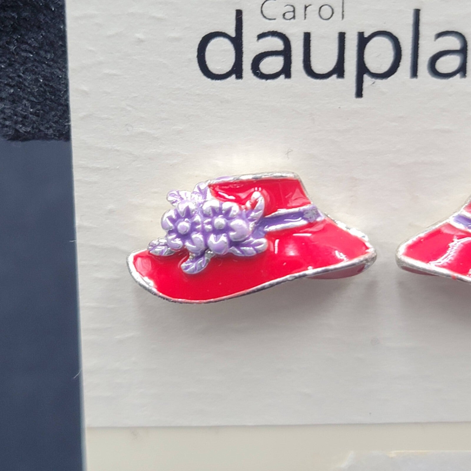 Carol Dauplaise Pierced Earrings Red Hat Society Enamel Studs 3/4"
