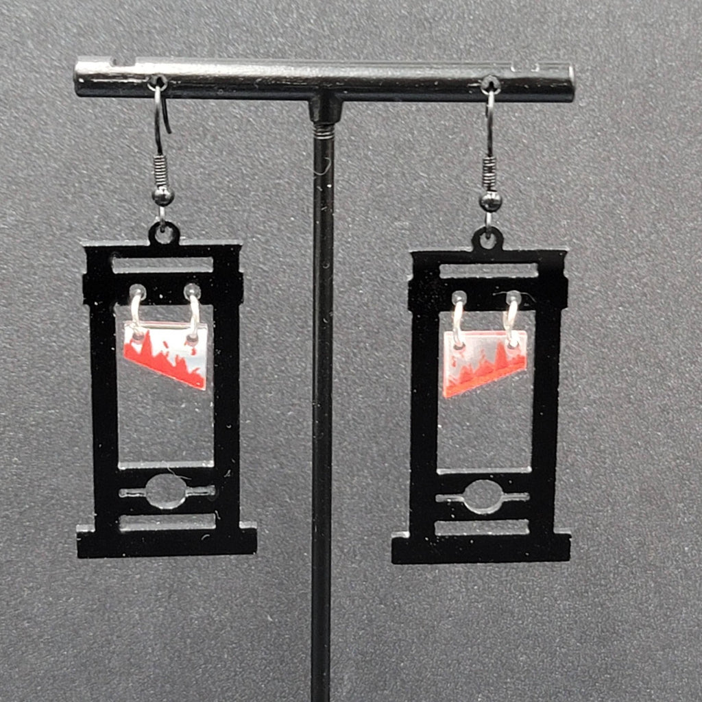 Guillotine Pierced Earrings Black Halloween Gothic Punk Rock 1.75"