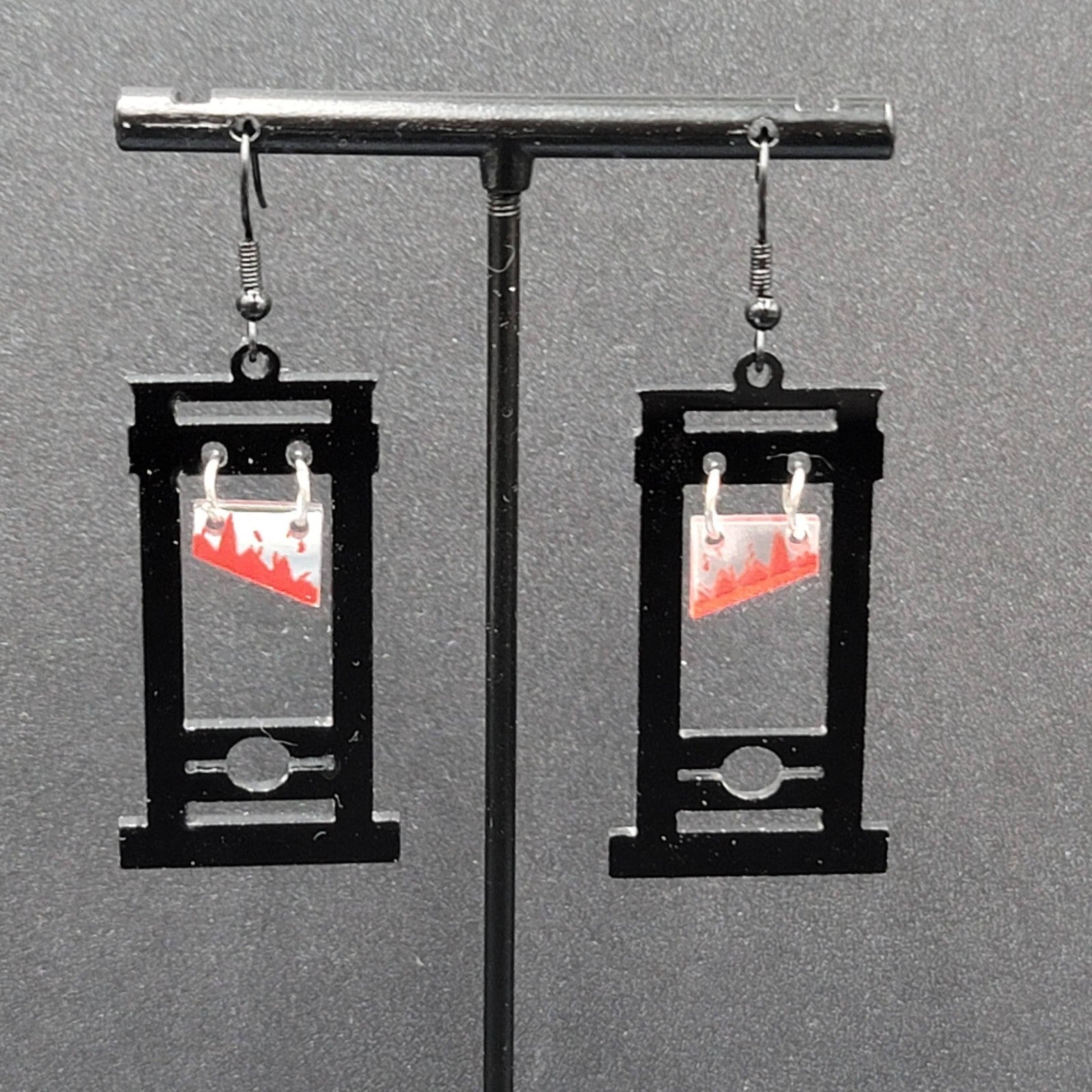 Guillotine Pierced Earrings Black Halloween Gothic Punk Rock 1.75"