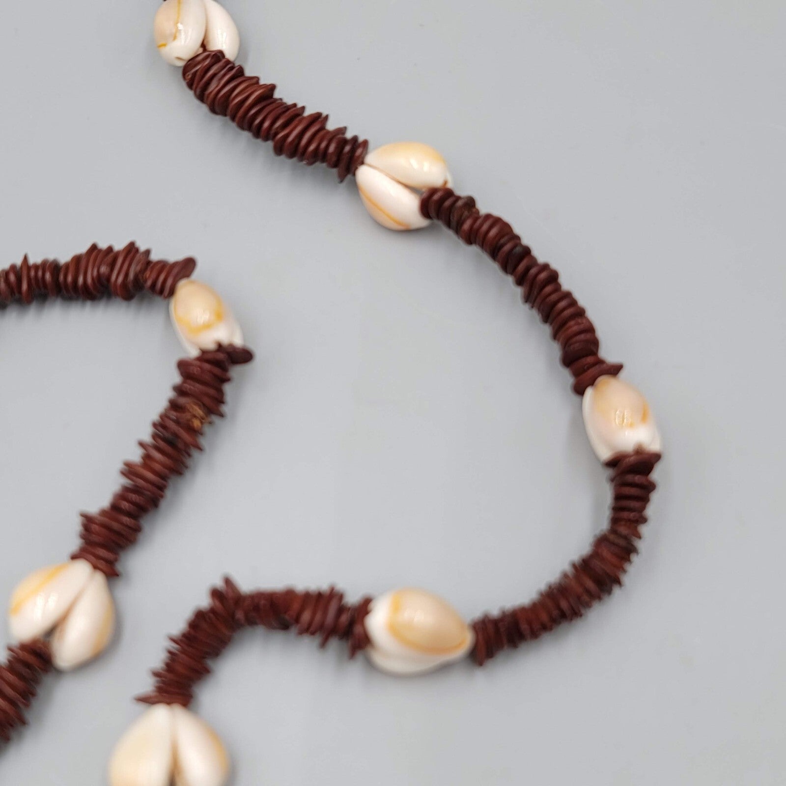 Vintage Apple Seed and Cowrie Shell Bead Necklace Long Handmade 37"
