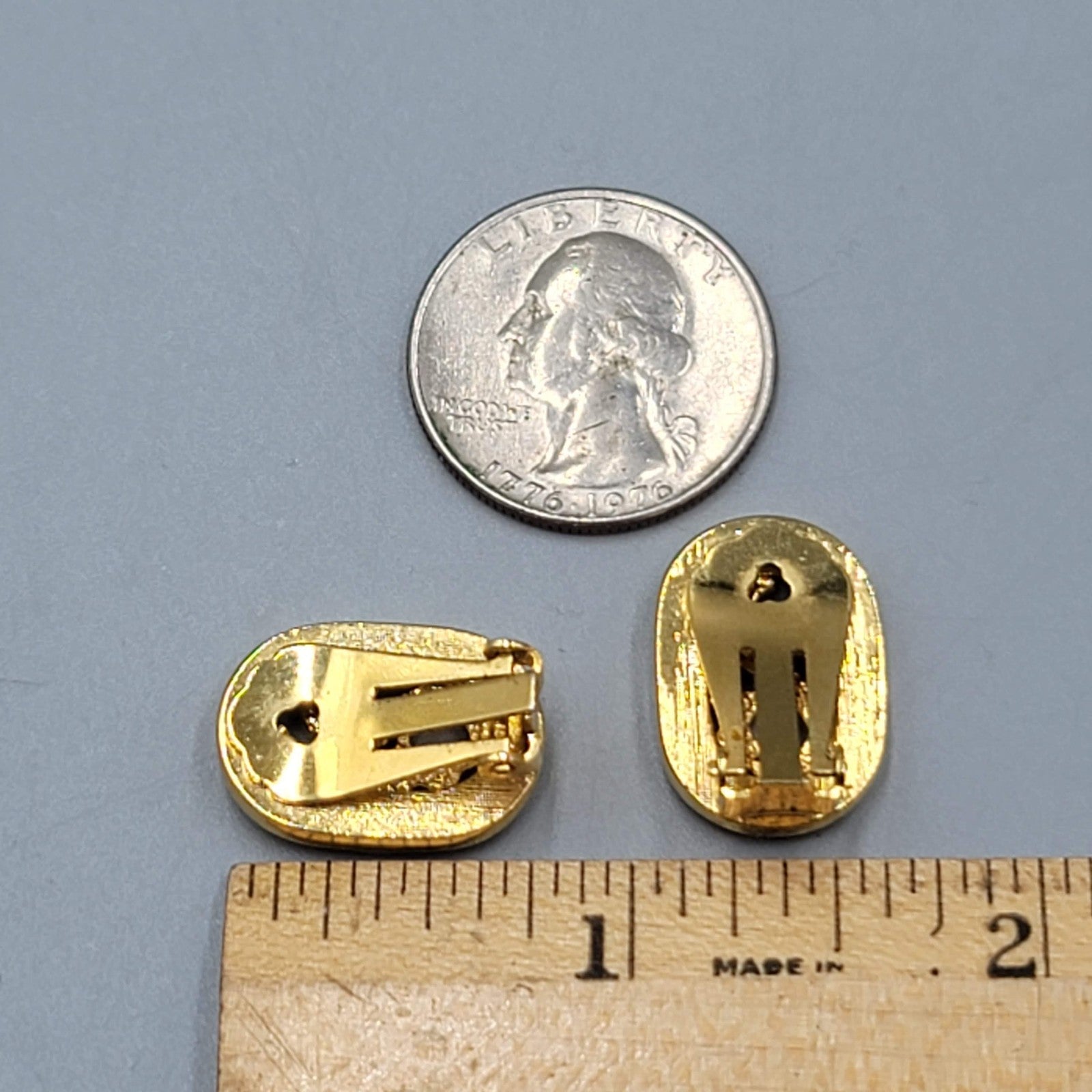 Vintage Clip on Earrings Gold tone Oval Black Enamel Open Work Rhinestones 3/4"