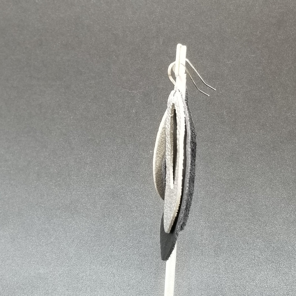Pierced Earrings Sterling Silver Leather Teardrop Light weight Dangle 3 1/4"