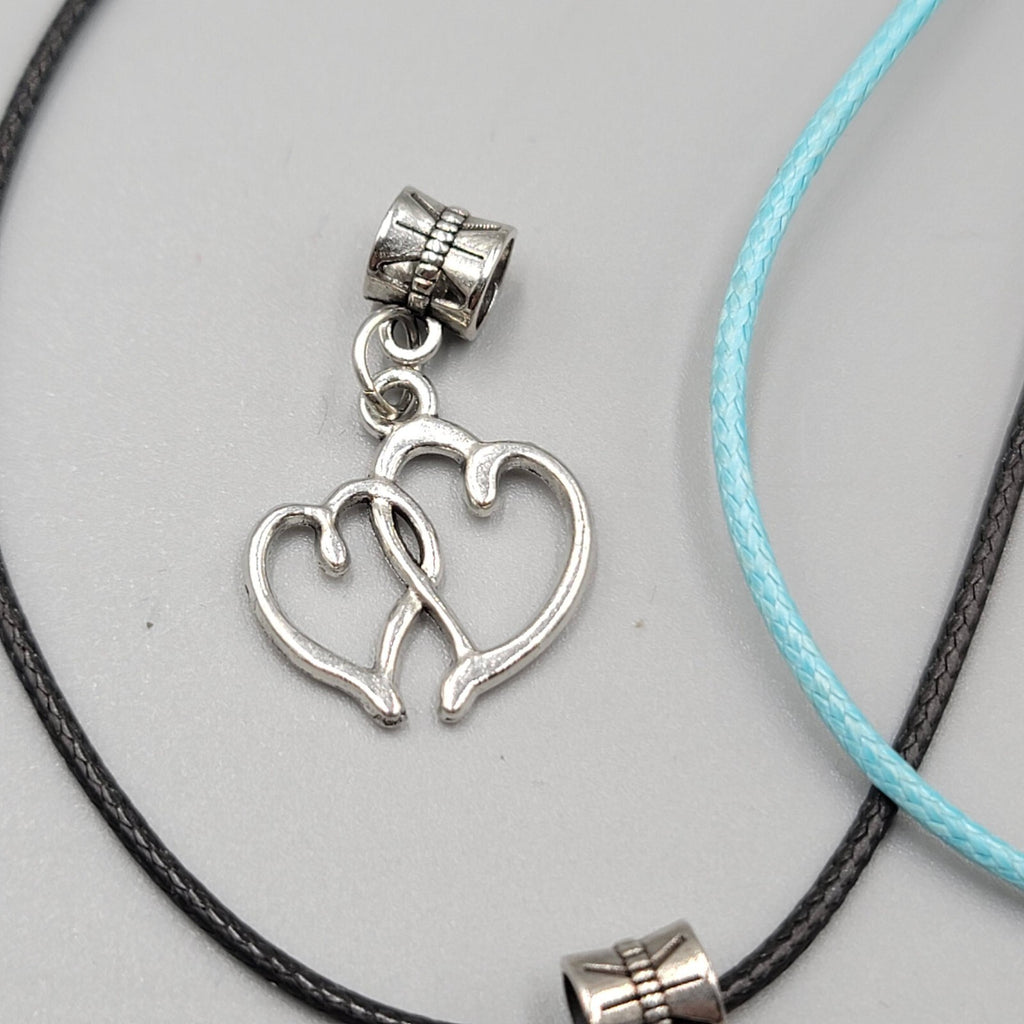 Necklace Charm Pendant Lot Blue and Black Cord Silver tone 5 Charms 18"