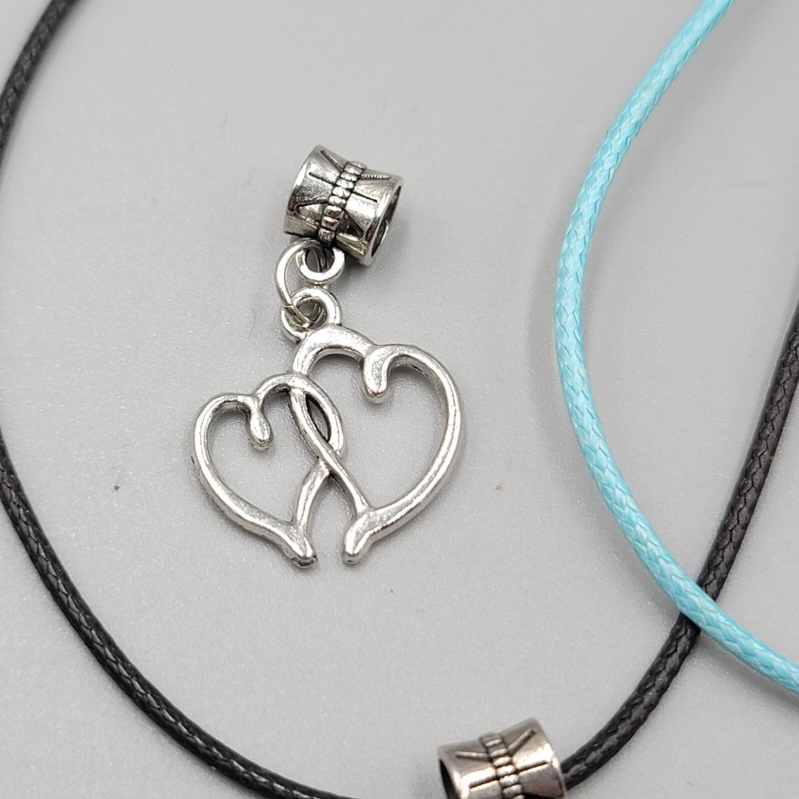 Necklace Charm Pendant Lot Blue and Black Cord Silver tone 5 Charms 18"