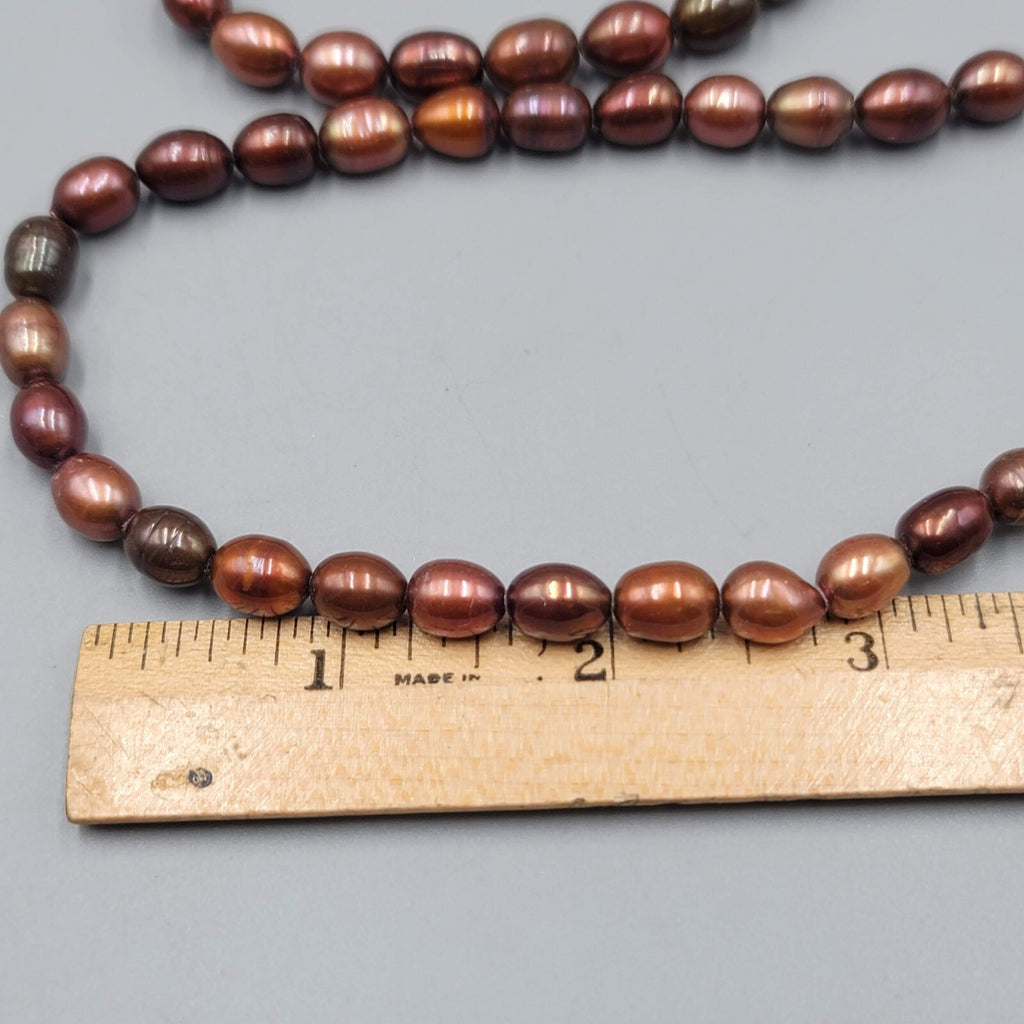 Real Pearl Bead Necklace and Bracelet Set Shades of Brown Sterling Silver 18"+