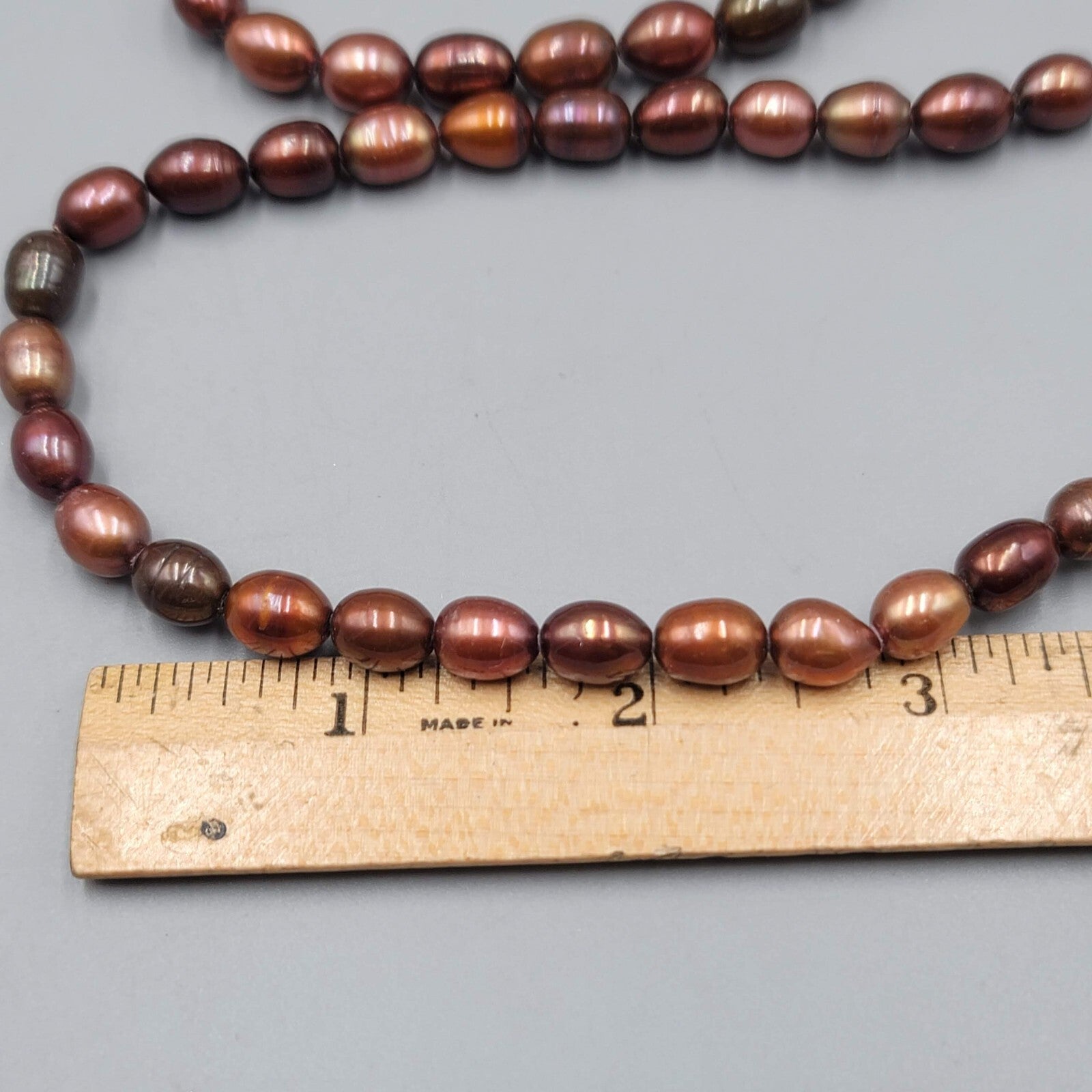 Real Pearl Bead Necklace and Bracelet Set Shades of Brown Sterling Silver 18"+