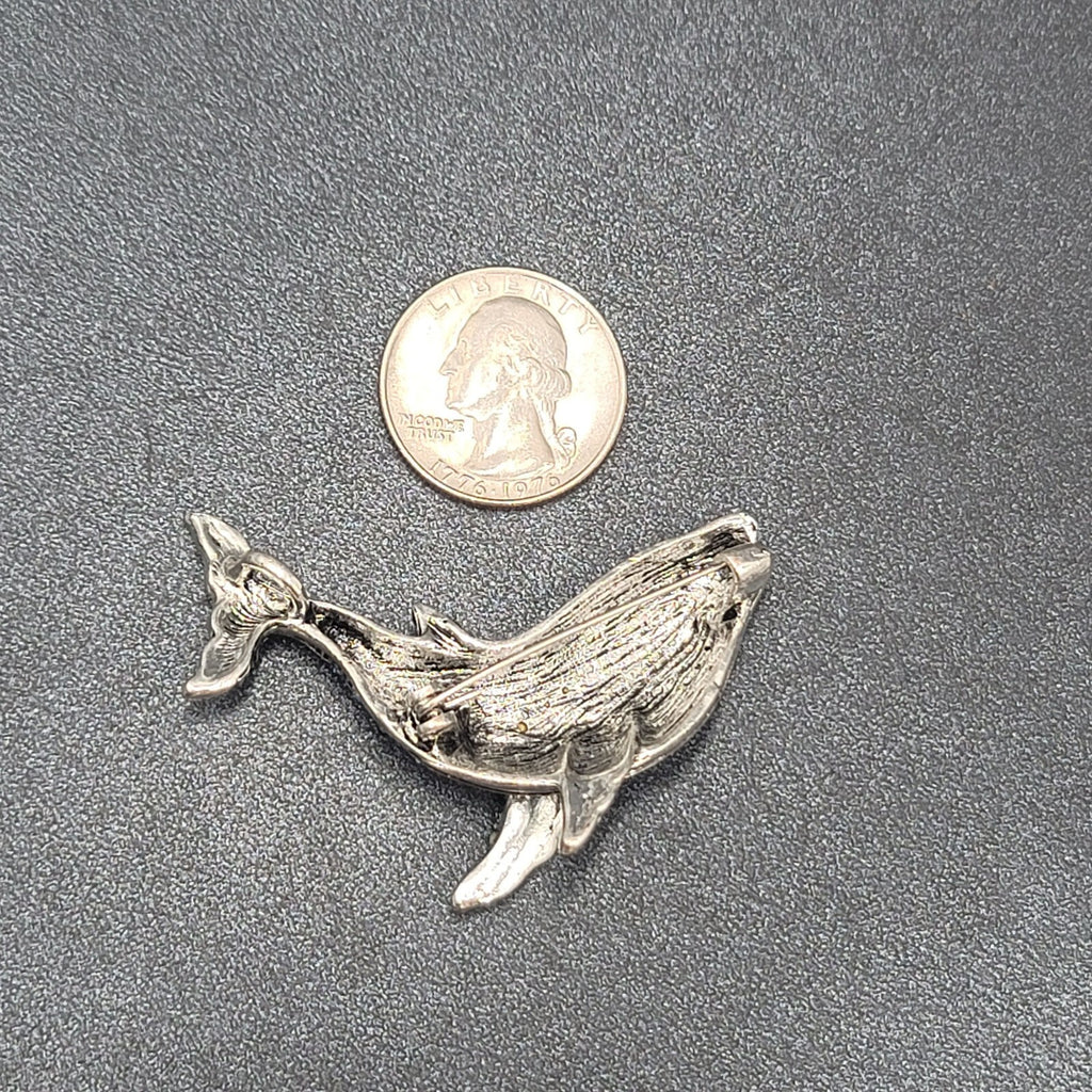Crystal Rhinestone Brooch Blue Whale Sea life Silver tone 2"