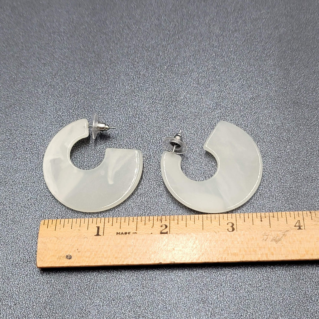 Pierced Earrings White Resin Wide Hoops Statement 1.5"