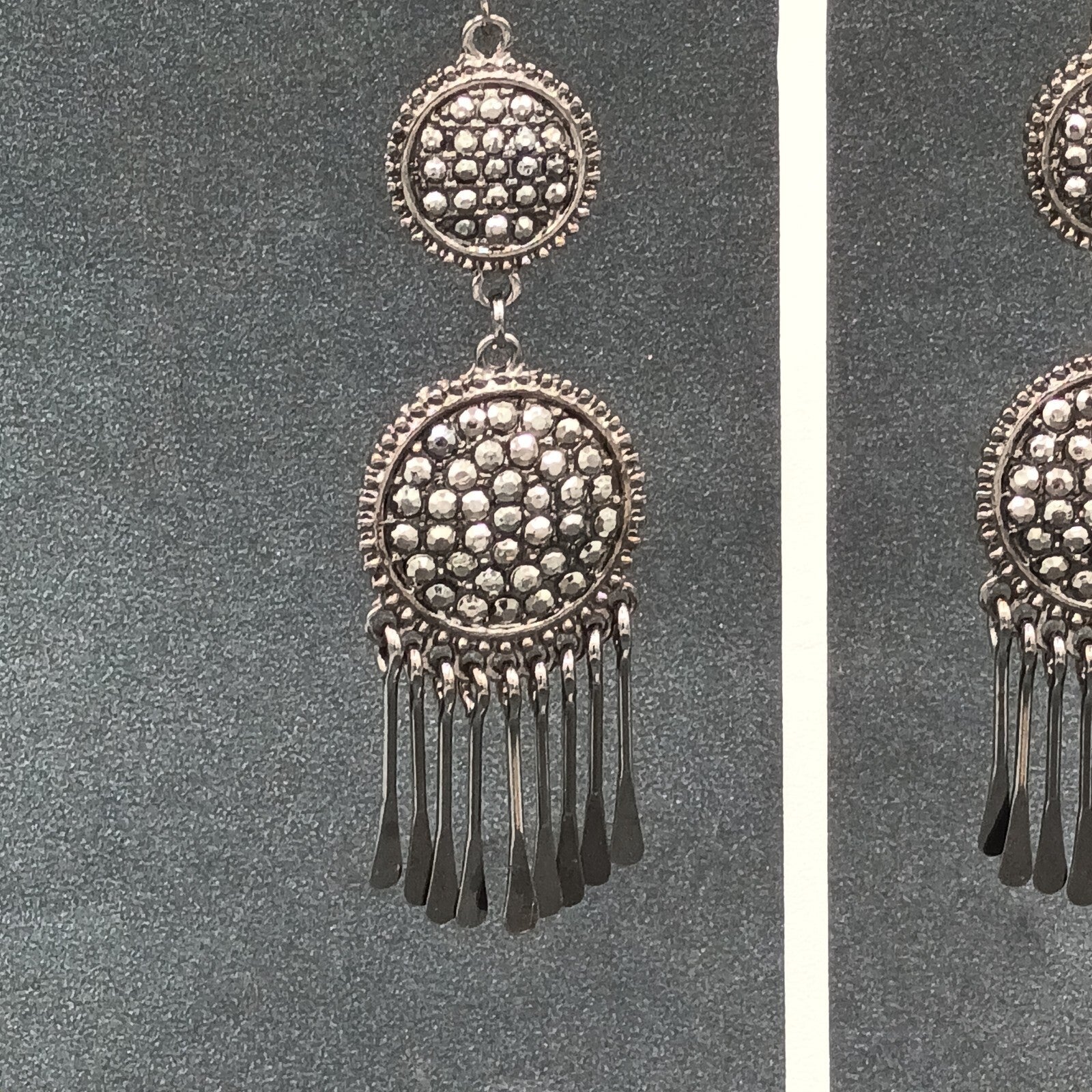 Pierced Earrings Black Metal Dangle Statement 3"
