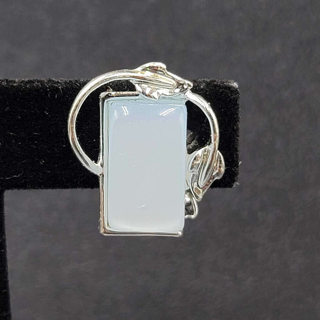 Vintage Clip on Earrings Silver tone Blue Lucite Thermoset Rectangle 7/8"