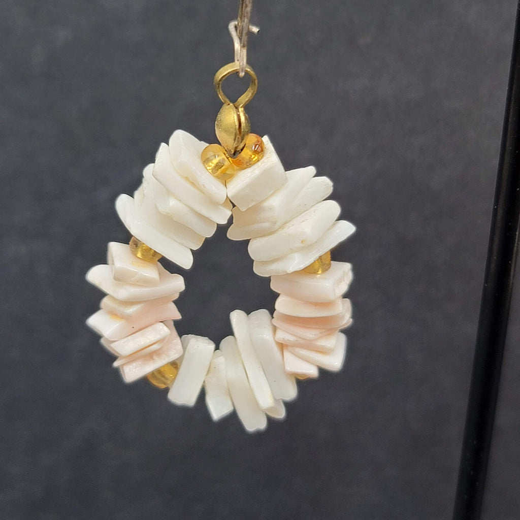 Vintage Heishi Pierced Earrings Shell Beads Dangle 1.25"