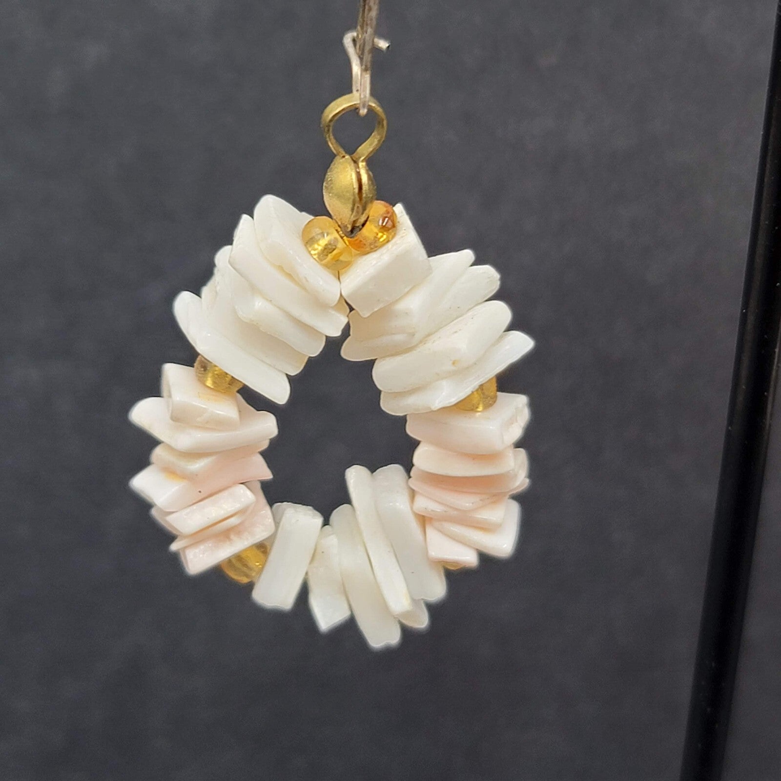 Vintage Heishi Pierced Earrings Shell Beads Dangle 1.25"