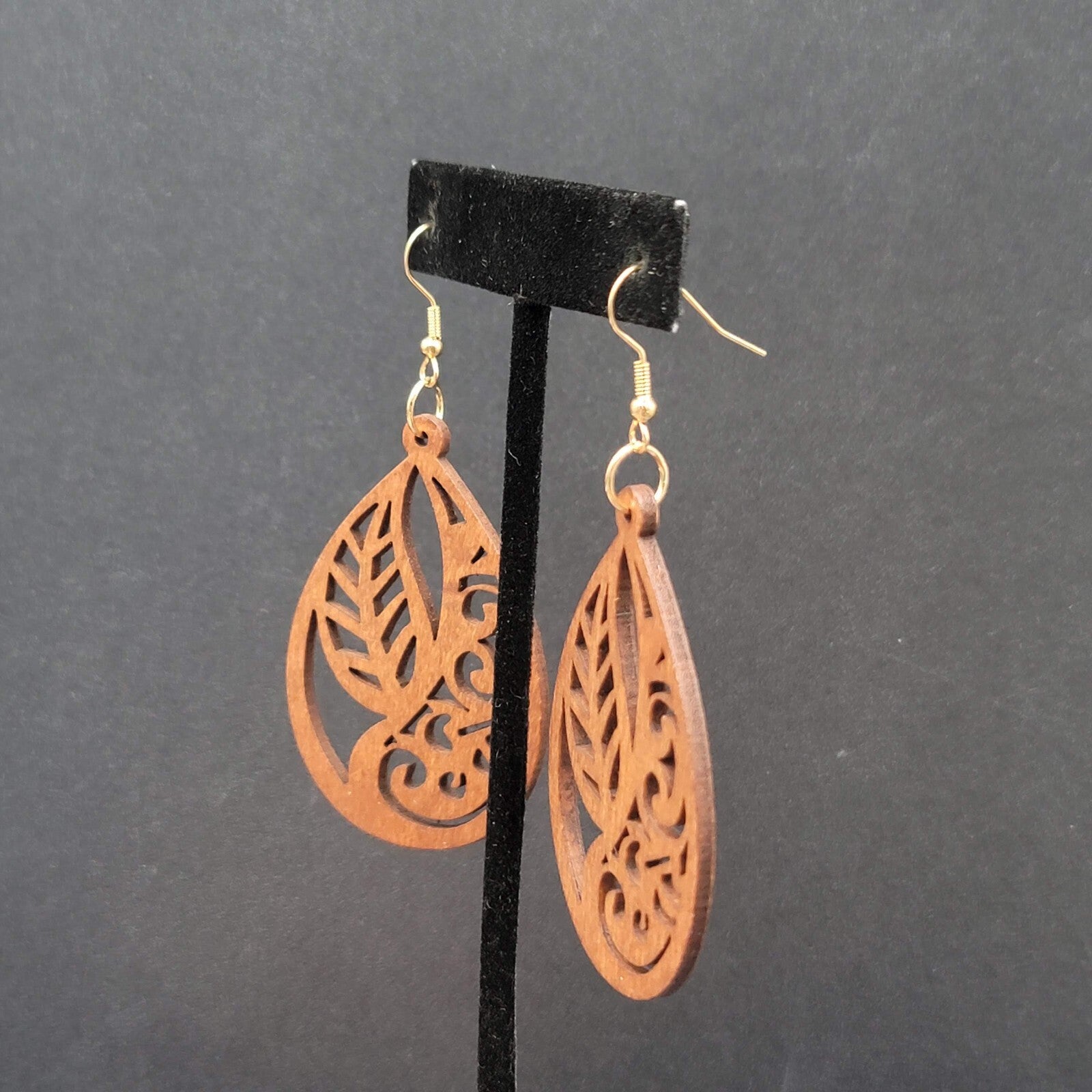 New Boho Pierced Earrings Solid Wood Teardrop Leaves Large Statement 2.5"
