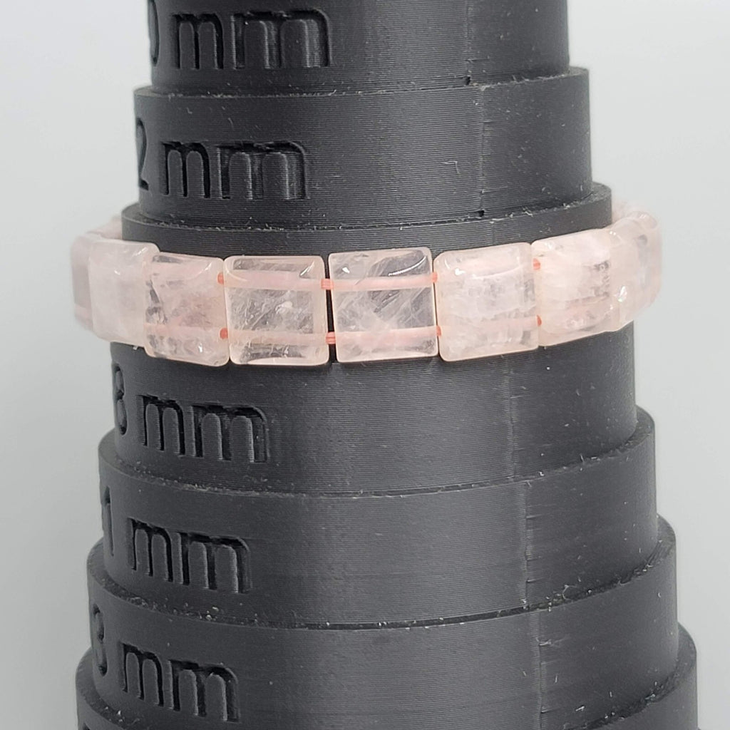 Pink Quartz Square Bead Bracelet Elastic 6.5"