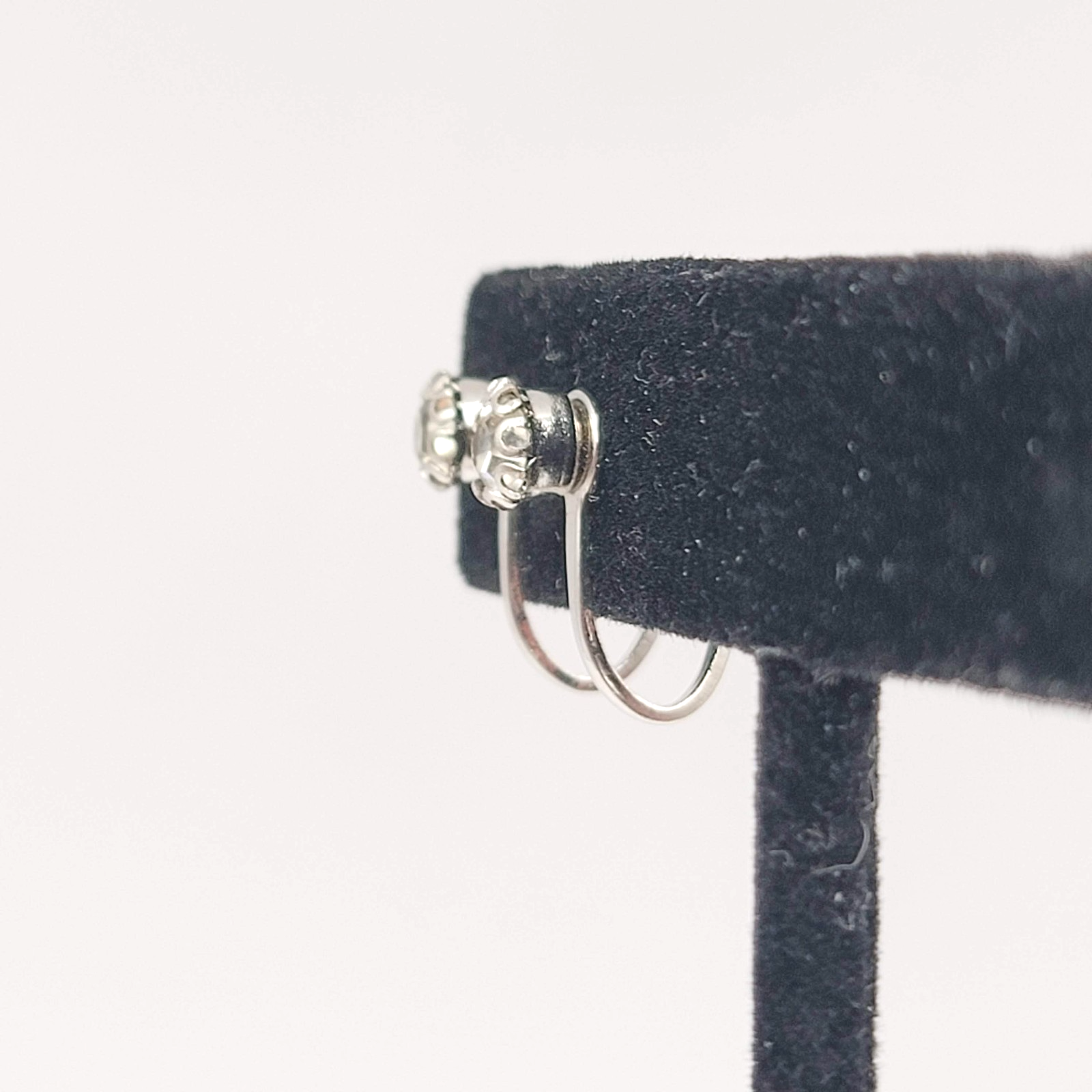 Vintage Stud Clip on Earrings Cubic Zirconia Silver tone 3/16 in