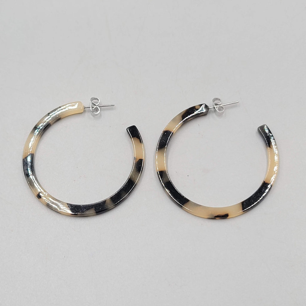 Tortoise Acrylic Hoop Pierced Earrings 1.5" Thin