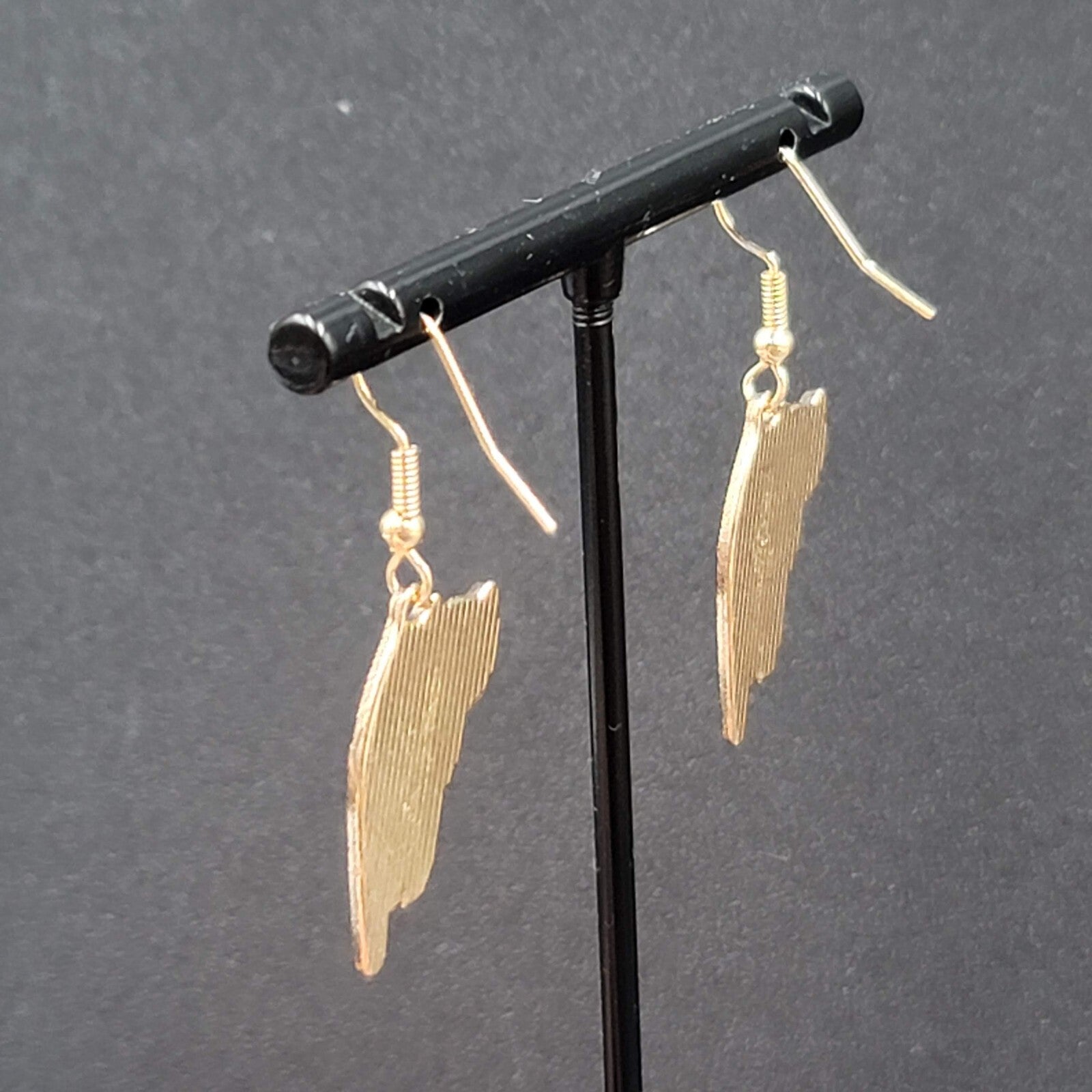 Kitty Cat Pierced Earrings Gold tone Black White Tuxedo Kitten Hanging Dangle 1"