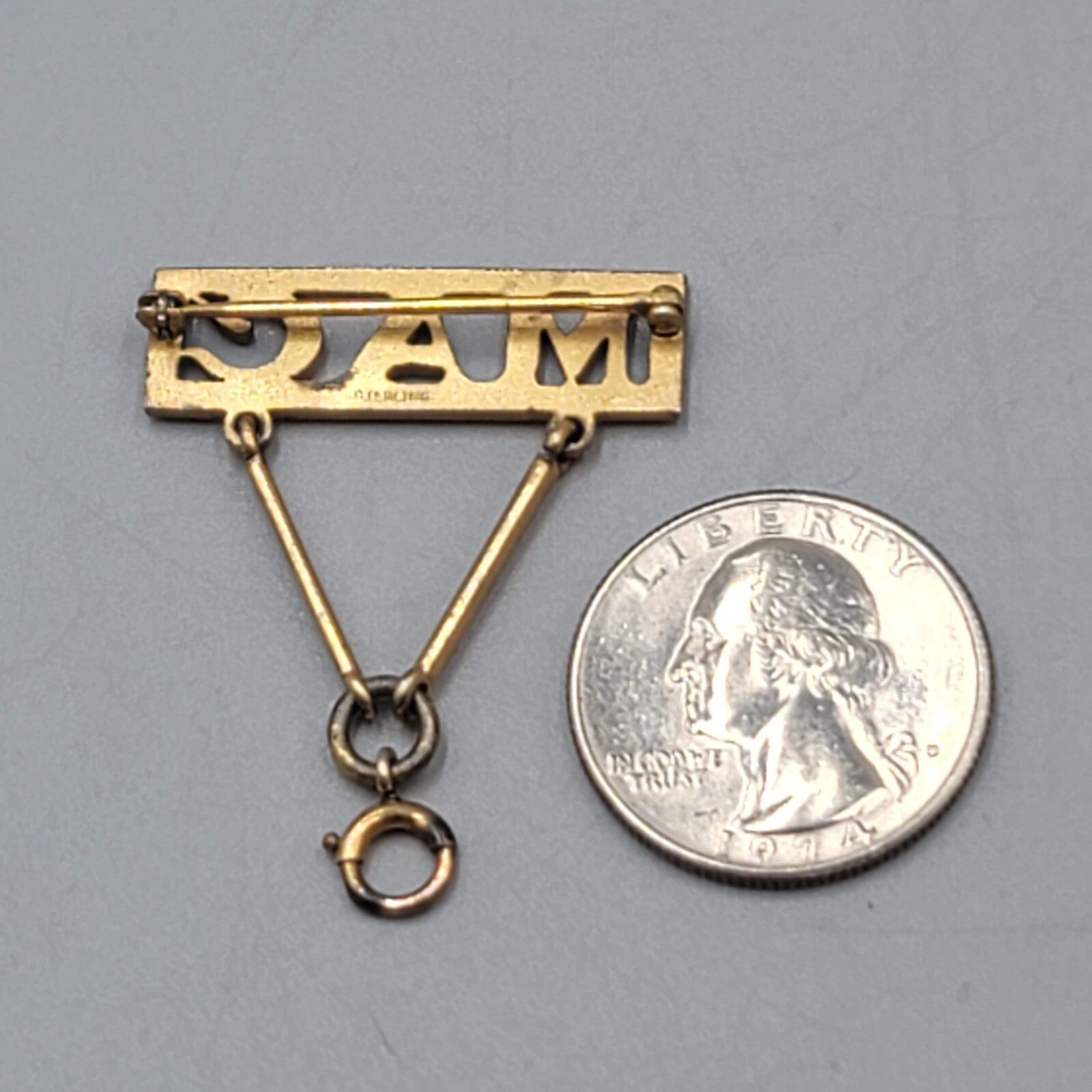Vintage Gold Plated Charm Holder Brooch Monogram MAC 1.5"
