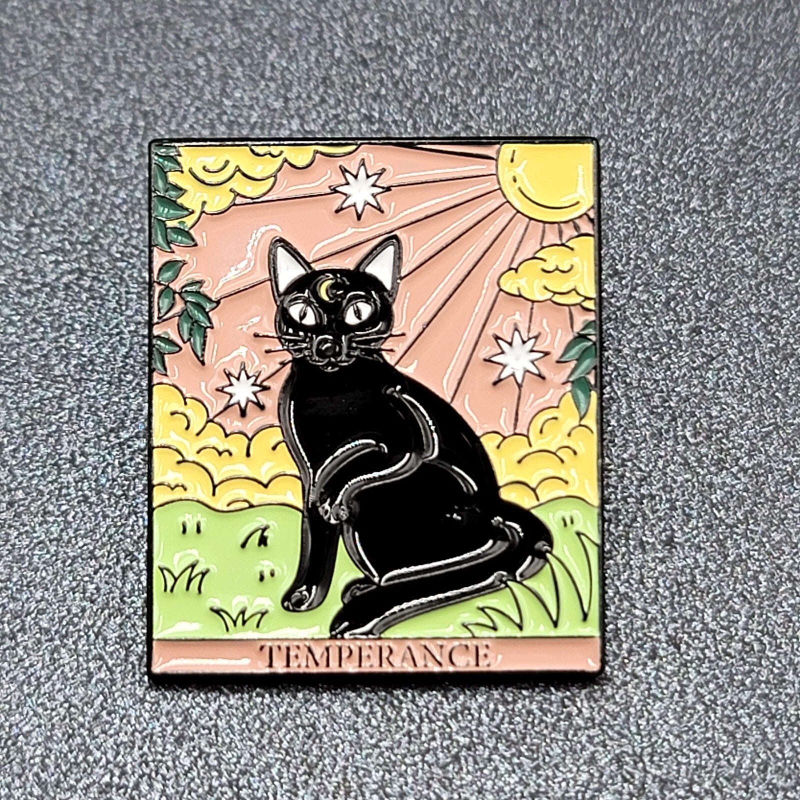 Temperance Tarot Card Black Cat Enamel Lapel Hat Pin 1 1/8"