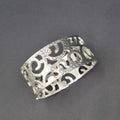 Open Work Hammered Hinged Bracelet Matte Silver Plated 6.75"