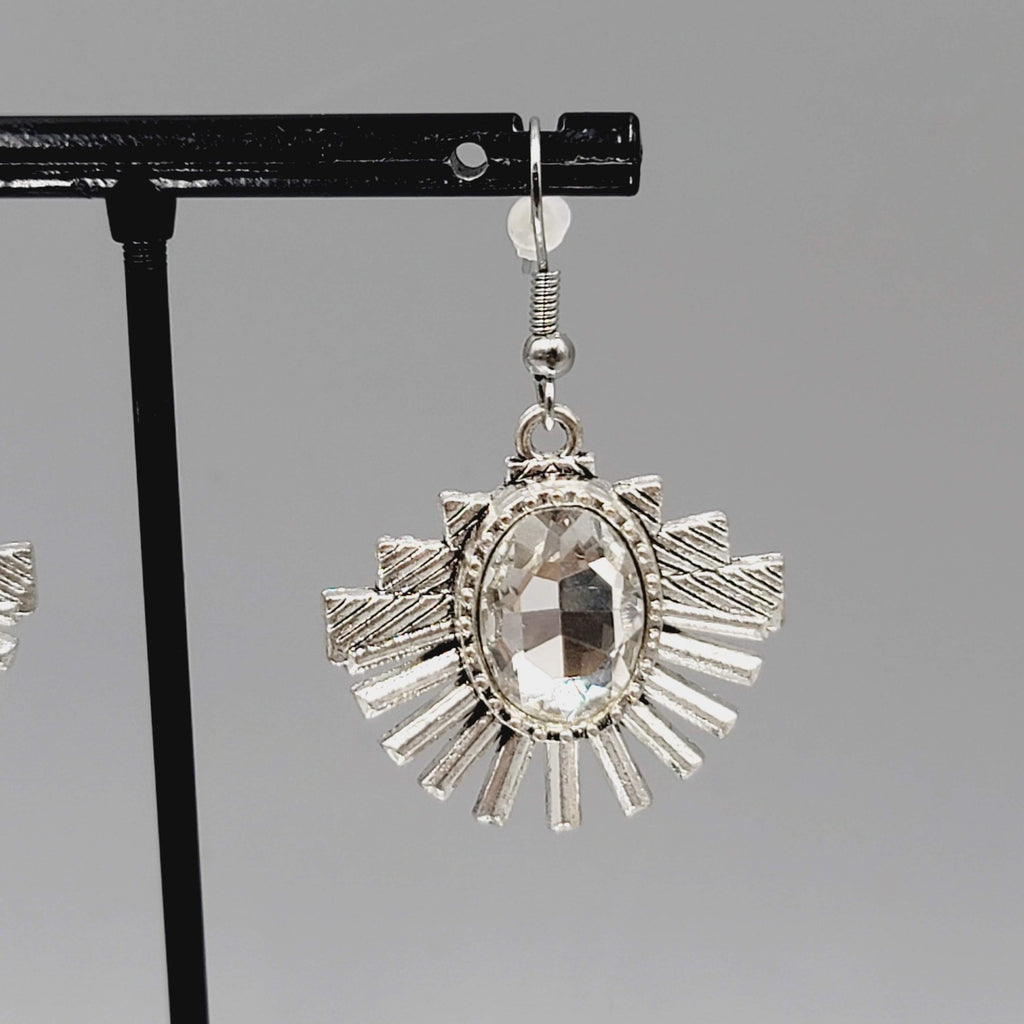 Statement Rhinestone Pierced Earrings Silver tone Dangle 1 1/8"