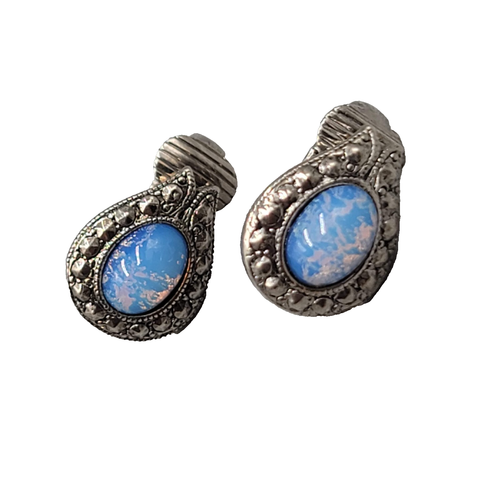 Vintage Clip on Earrings Silver tone Faux Glass Opal Drop 5/8"
