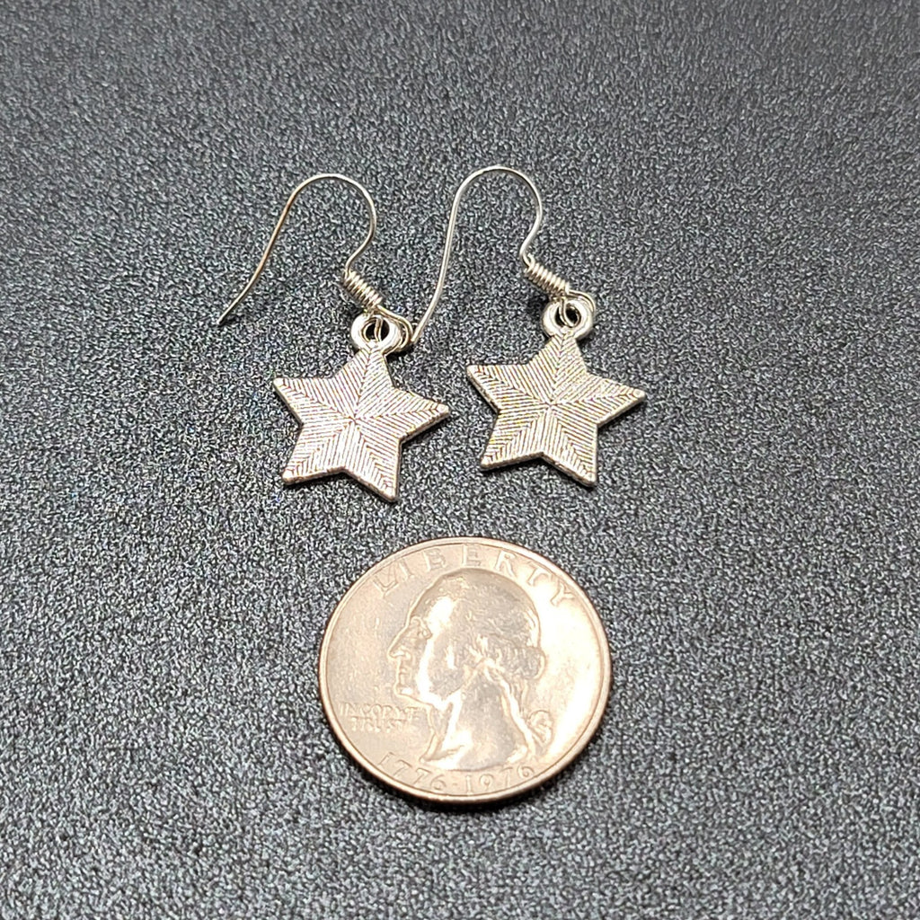 Pierced Earrings Silver tone American Flag Star Dangle 3/4"