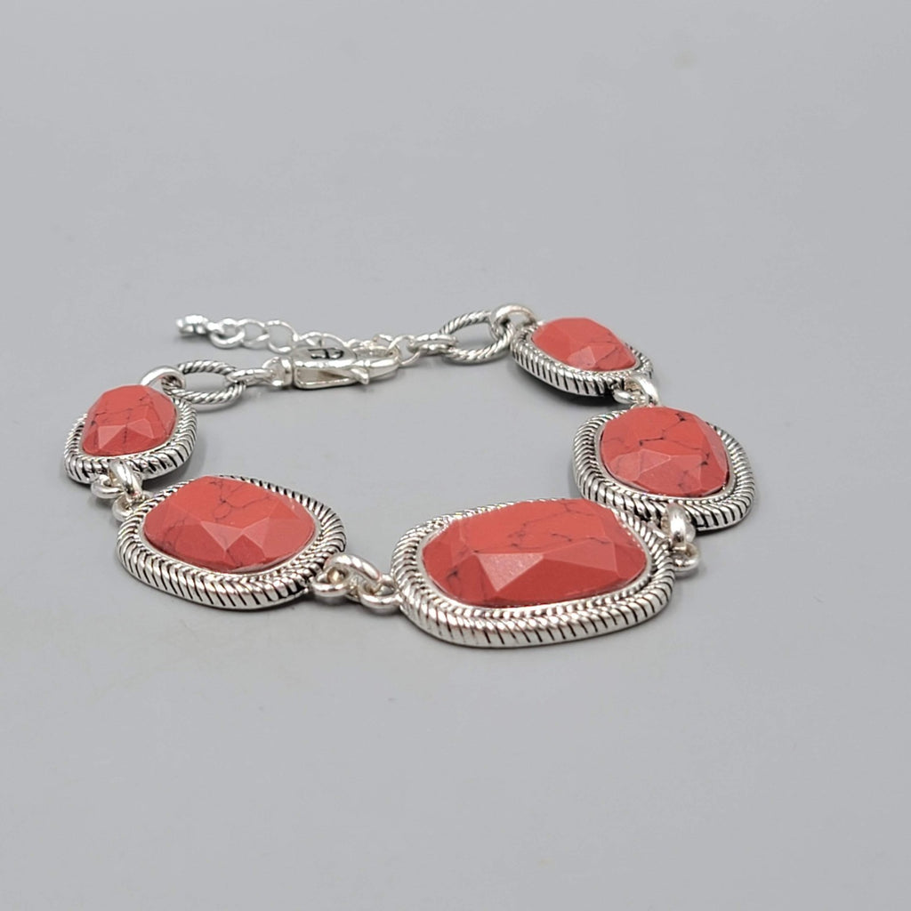 Etienne Aigner Bracelet Red Howlite Silver tone Adj 7.5"