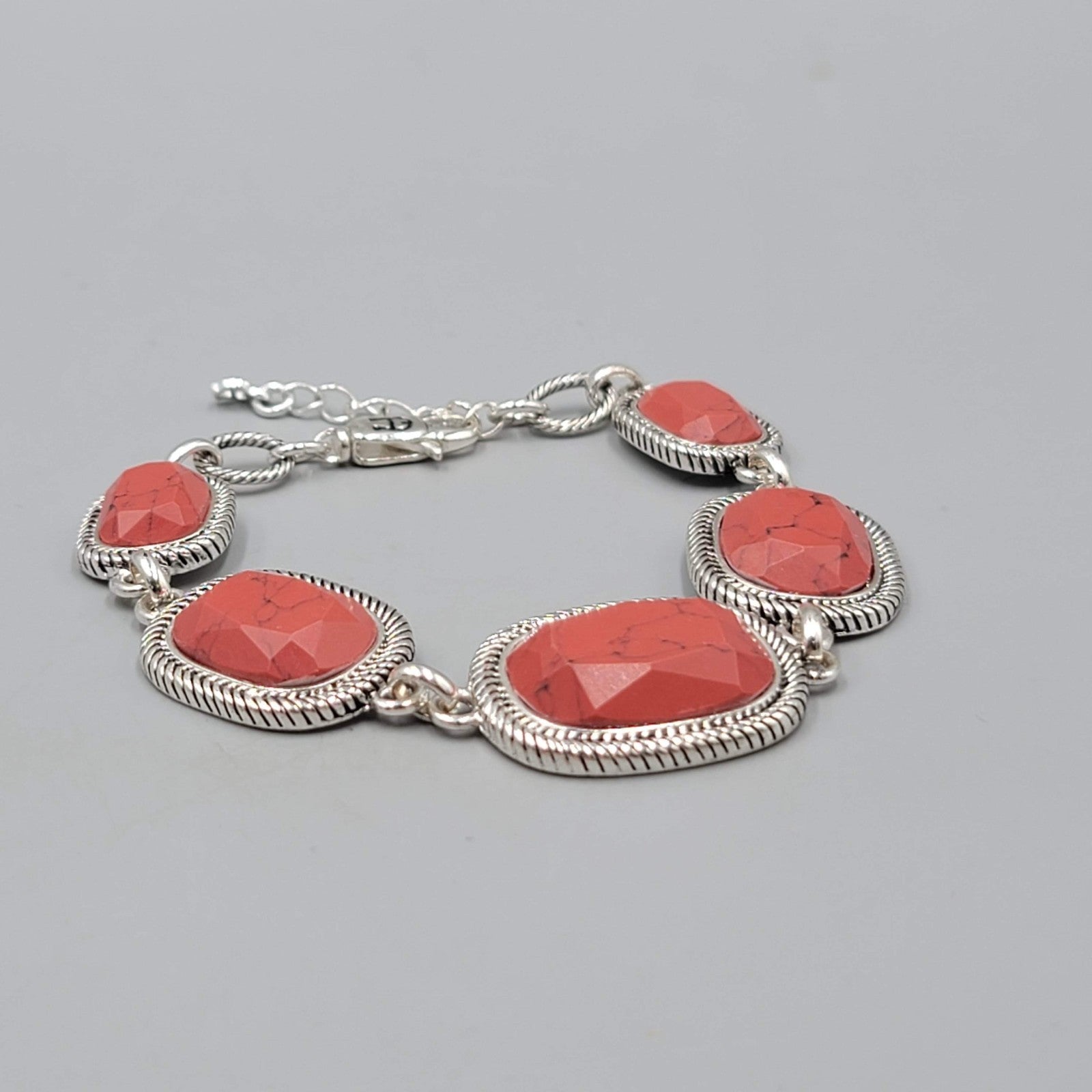 Etienne Aigner Bracelet Red Howlite Silver tone Adj 7.5"
