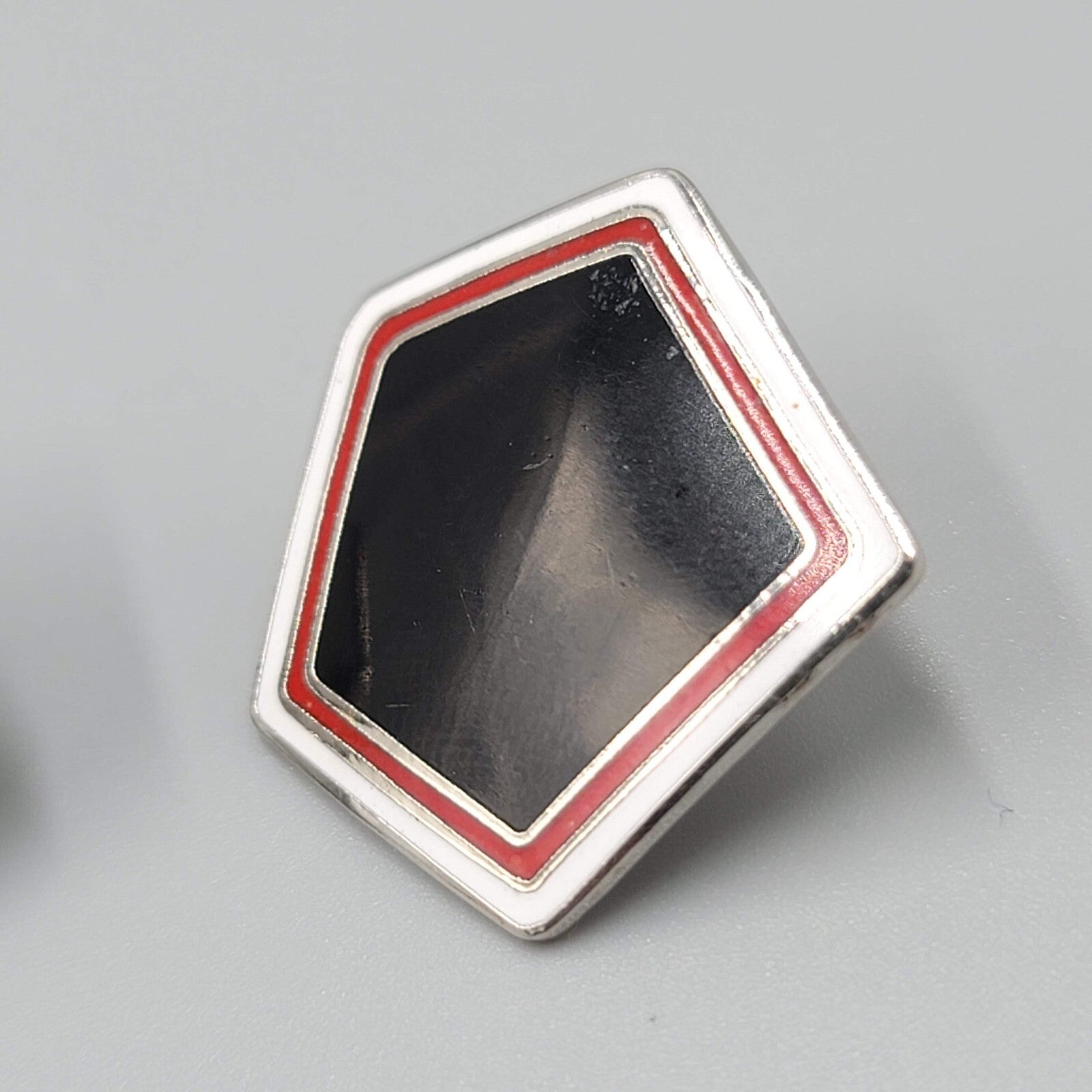 Vintage Roman Enamel Cloisonne Pierced Earrings Red White Black Drop 1"