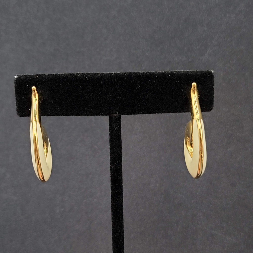 Vintage MONET Pierced Earrings Gold Plated White Enamel Swirl Drop  1.25"